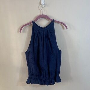 New Ramy Brook Navy Blue Sidnee Eyelet Cotton Embroidered Tank Women's Large